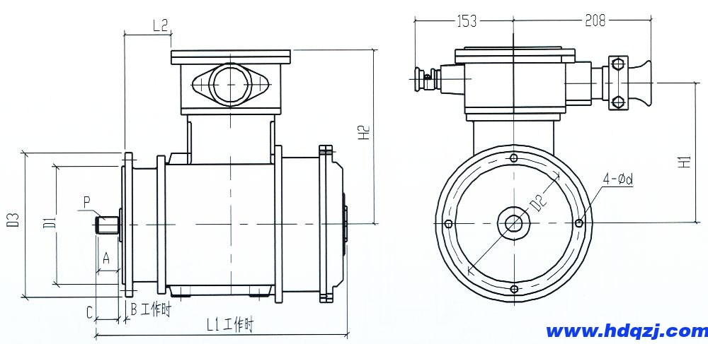 BZDY系列防爆電動(dòng)單梁起重機(jī)運(yùn)行一機(jī)雙速電動(dòng)機(jī)外形尺寸圖